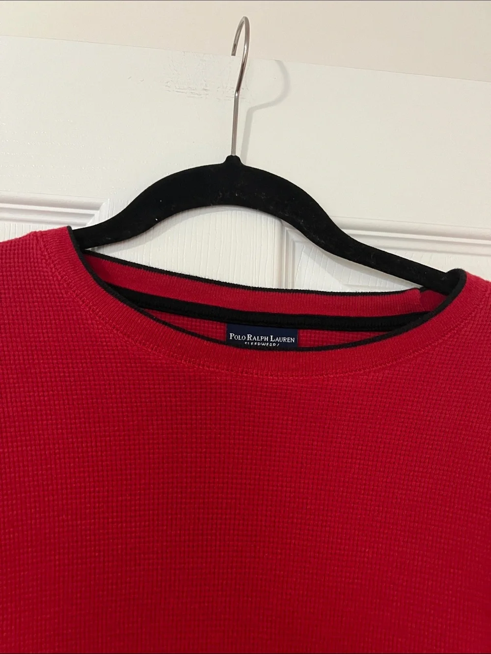 Polo by Ralph Lauren Bright Red Crewneck Thermal Henley with White Pony